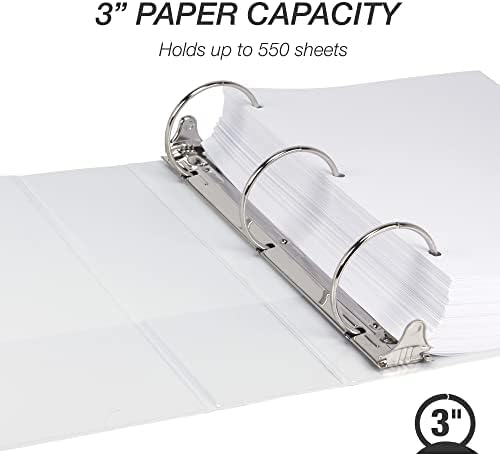 Samsill 3 Inch 3 Ring Binders, Economy Round Ring, Clear View Cover, 550 Sheet Capacity - for School, Home, Office - White, 12 Pack